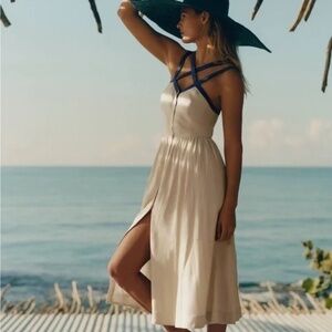 Maeve by Anthropologie Strappy Button-Front Midi Dress Linen blend Size 8